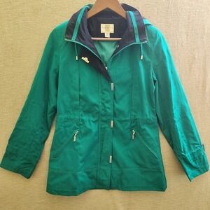 Gallery Petite Womens Emerald Green Hooded Rain Jacket‎ Zip Up Anorak PP V10183